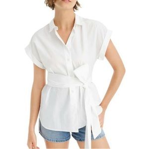 J Crew Women's Button Front Tie Waist Top Cotton Poplin
Shirt White XS